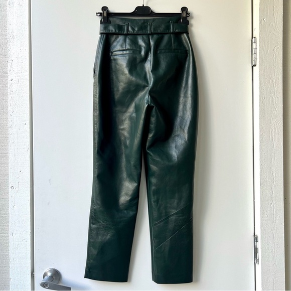 Aritzia Babaton Belted Tie-front Vegan Leather Pants - Dark Green - Size 0 - Picture 4 of 11